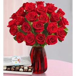 Two Dozen Lovely Mom Red Roses and Chocolates