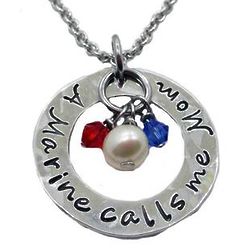 A Marine Calls Me Mom Pewter Birthstone Necklace