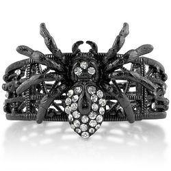 Black Metal & Rhinestone Spider Cuff Bracelet