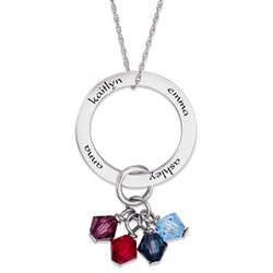 Sterling Silver Family Name and Birthstone Dangle Necklace