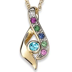 Mother's Gold-Plated Birthstone Teardrop and Diamond Pendant