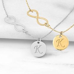 Silver Finish Infinity Necklace with Personalized Charm