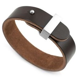 Personalized Brown Leather ID Bracelet
