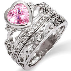 Pink Ice Crown Tiara Ring Set