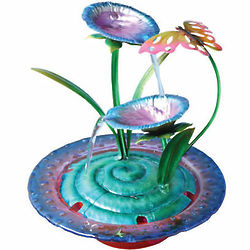 Purple Iris Indoor Fountain with Butterfly Sculpture