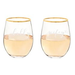 Hubby & Wifey Gold-Rimmed Stemless Wine Glasses