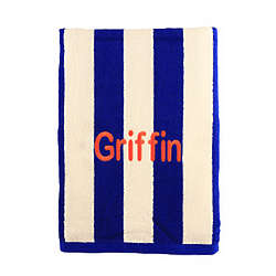 Personalized Royal and White Striped Beach Towel
