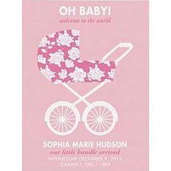 Pink Graphics Stoller Baby Announcement Canvas