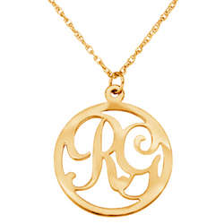 10K Yellow Gold Two Initial Circle Necklace
