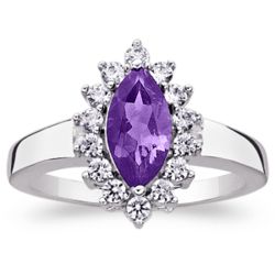 Sterling Silver Marquise Amethyst and Cubic Zirconia Ring
