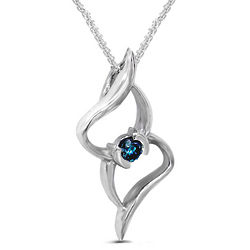 Sterling Silver Blue Diamond Double Heart Pendant