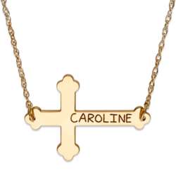 10K Yellow Gold Engraved Sideways Cross Necklace