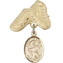 Gold Filled Baby Badge with St. Matthew the Apostle Charm