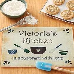 Personalized Seasoned with Love Glass Cutting Board