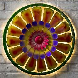 Lighted Flower Pop Recycled Oil Drum Lid Wall Art