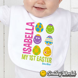 Baby's Personalized 1st Easter Smiley Face Eggs Bib