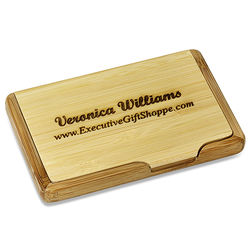 Personalized Pocket and Desktop Bamboo Business Card Holder