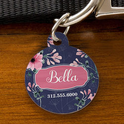 Personalized Round Dog Tag with Floral Design