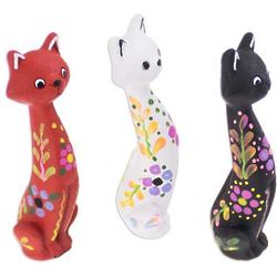 3 Colorful Gatitos Ceramic Figurines