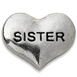 Silvertone Sister Heart Charm