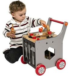Wooden Magnetic Toolbox Trolley Set with Tools