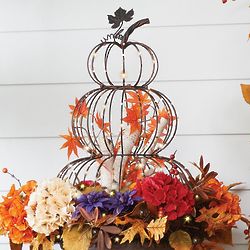 Lighted Stacked Wire Framed Pumpkins Fall Decoration