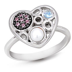 Sterling Silver Multi Gemstone Heart Ring