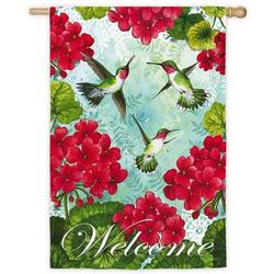 Hummingbirds and Hollyhocks Welcome Garden Flag