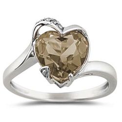 Heart-Shaped Smokey Quartz and Diamond Ring in 14K White Gold