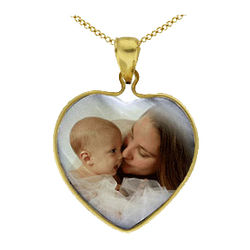Yellow Gold Mother of Pearl Custom Photo Heart Charm