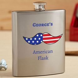 Red White and Whiskers Personalized Mustache Flask