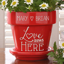 Love Grows Here Red Flower Pot
