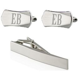 Personalized Modern Metal Cufflinks and Tie Clip Set