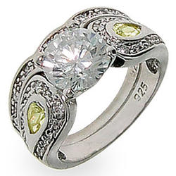 Heirloom Silver and Cubic Zirconia Engagment Ring Set