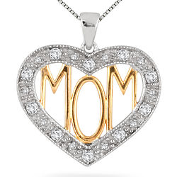 Diamond and White Topaz Mom Heart Pendant in 18 Karat Gold