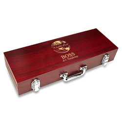 World's Best Boss Personalized Rosewood Barbecue Set