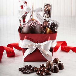 Valentine Chocolates with Caramel Apple in Red Foil Gift Basket