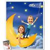 Moon and Stars Romance Caricature 8x10 Print from Photos