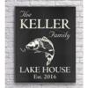 Family's Personalized Lake House Carp Art Print in Black Charcoal